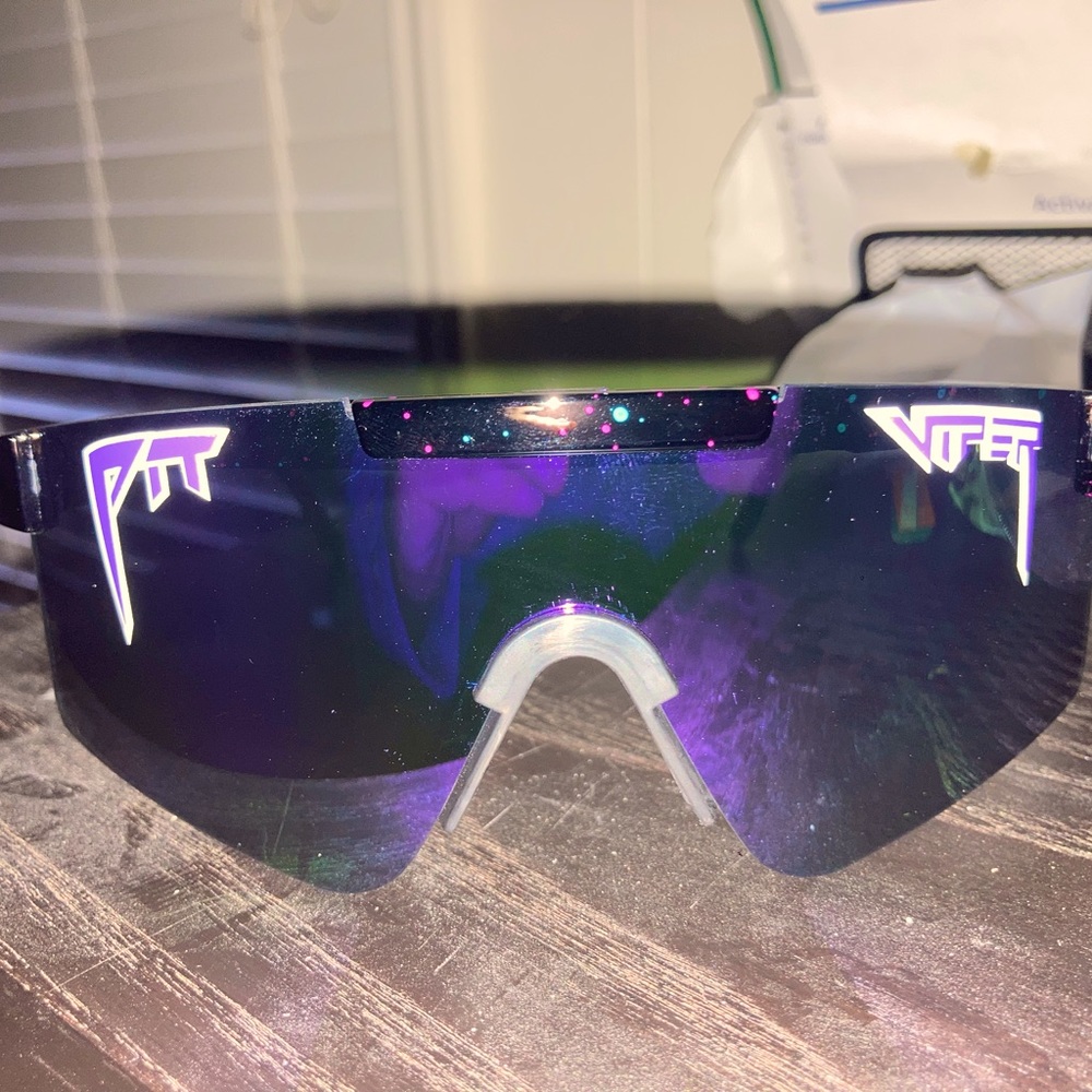 Mens Shield Sunglasses Retro Sport Wraparound Purple Mirrored Splatter Paint